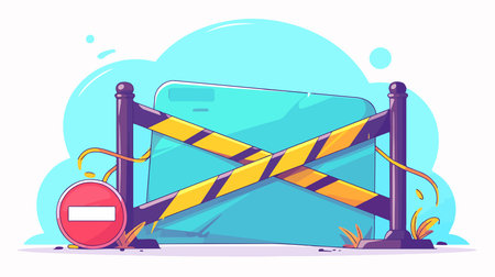 Roadblock vector illustration in flat style. Roadblock with warning sign.のイラスト素材