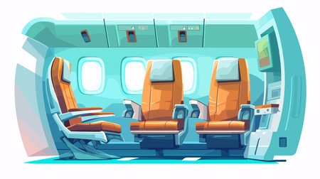 Airplane interior with seats and seats. Vector illustration in cartoon styleのイラスト素材