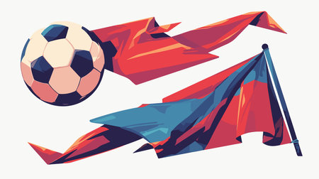 Soccer ball and flag of Russia. Vector illustration in flat styleのイラスト素材
