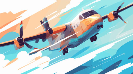 Airplane in the sky. Vector illustration in flat cartoon style.のイラスト素材