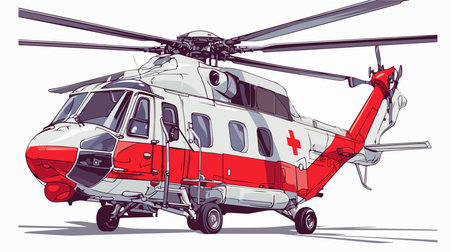Helicopter with a red cross. Vector illustration on a white background.のイラスト素材