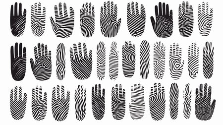 Fingerprint set. Hand drawn vector illustration. Black and white.のイラスト素材