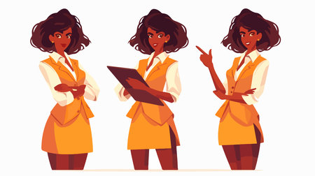 African american businesswoman character in different poses and gestures vector illustrationのイラスト素材