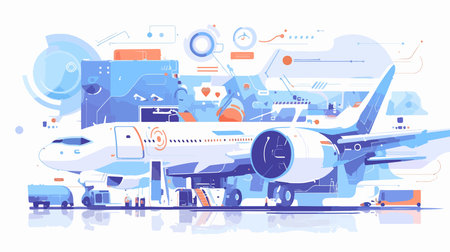 Airplane in the airport. Airplane in the airport. Vector illustrationのイラスト素材