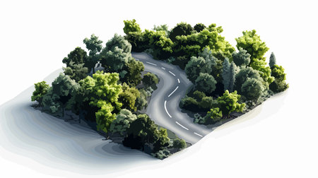 Road in the forest on a white background. 3d rendering.のイラスト素材