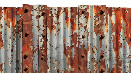 Rusty corrugated iron metal wall texture for background. Vector illustration.のイラスト素材