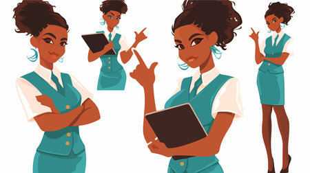 Set of african american business woman. Vector illustration in flat styleのイラスト素材