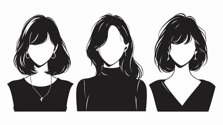 Set of silhouettes of women with different hairstyles. Vector illustrationのイラスト素材