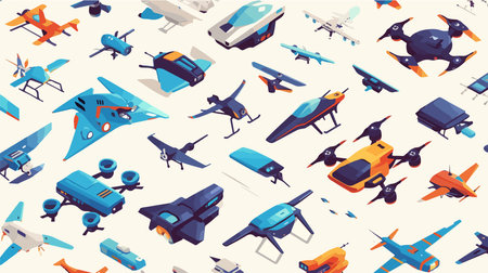 Seamless pattern with airplanes and helicopters. Vector illustration in cartoon style.のイラスト素材
