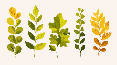 Set of leaves, branches and twigs. Vector illustration in flat style.のイラスト素材