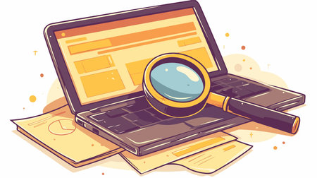 Laptop with magnifying glass. Vector illustration in cartoon style.のイラスト素材