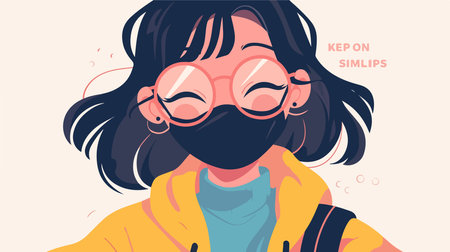 Girl in a medical mask. Vector illustration in a flat style.のイラスト素材