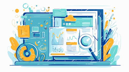 Flat design vector illustration concept of web analytics and digital marketing.のイラスト素材