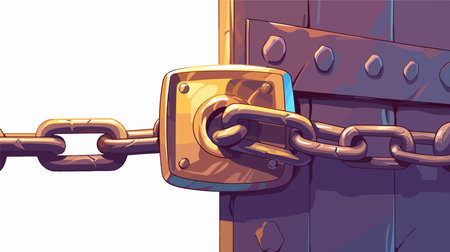 Illustration of a closed padlock with a chain in the backgroundのイラスト素材