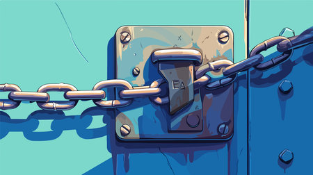 Illustration of a locked padlock with chain on a blue backgroundのイラスト素材