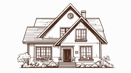 Vector illustration of a house in the style of engraving.のイラスト素材