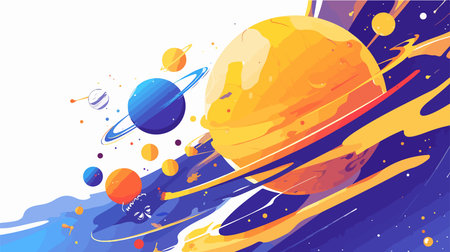 Abstract space background with planets, stars and galaxy. Vector illustration.のイラスト素材