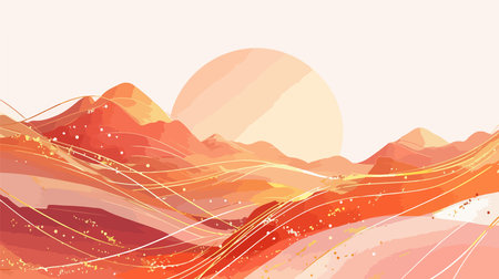 Abstract background with mountains and sun. Vector illustration for your design.のイラスト素材
