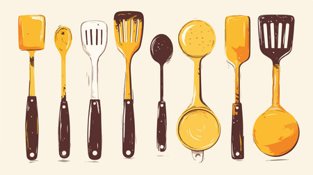 Set of kitchen utensils. Vector illustration in vintage style.のイラスト素材