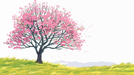 cherry blossom tree in the meadow vector illustration EPS10のイラスト素材