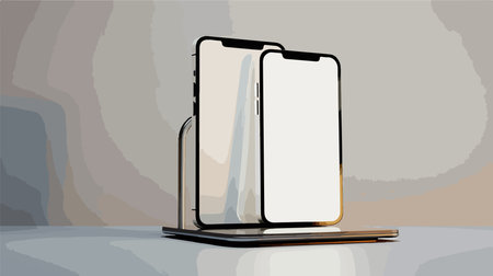 Laptop and smartphone with blank screen on white table. Vector illustration.のイラスト素材