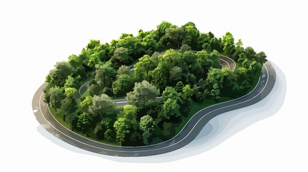 Road in the forest. Isometric view. 3D rendering.のイラスト素材