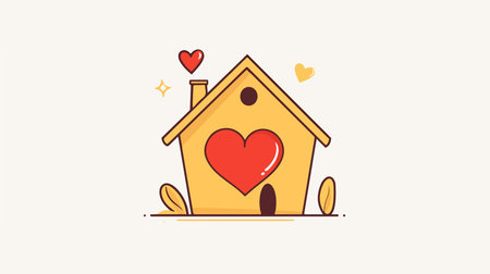 Cute house with heart. Vector illustration in flat linear style.のイラスト素材