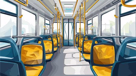 Interior of a modern bus with yellow seats. Vector illustration.のイラスト素材