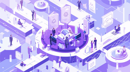 Isometric business people working in the office. Business concept. Vector illustrationのイラスト素材