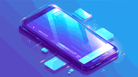 Isometric smartphone on a blue background. 3d vector illustration.のイラスト素材