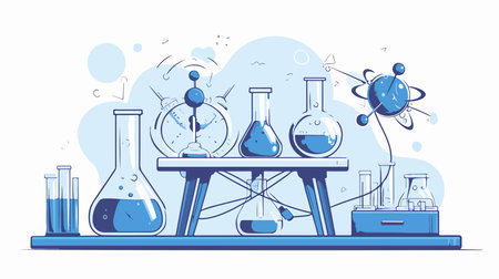 Science and chemistry concept. Vector illustration in flat style. Laboratory equipment.のイラスト素材