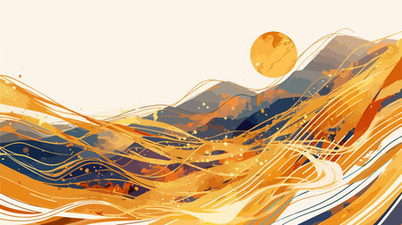 Abstract background with mountains and sun. Vector illustration for your design.のイラスト素材