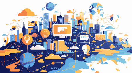 Modern flat design concept of global communication and internet of things. Vector illustrationのイラスト素材