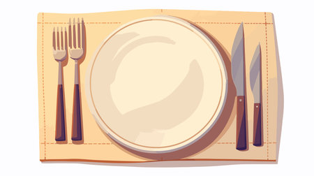 Empty plate with cutlery. Vector illustration on white background.のイラスト素材