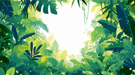 Tropical background with palm trees and jungle leaves. Vector illustration.のイラスト素材