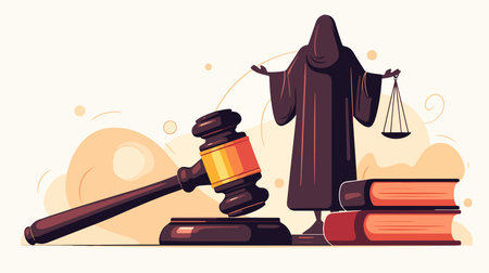 Law and justice concept. Judge gavel and books. Vector illustrationのイラスト素材