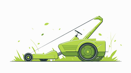 Lawn mower. Vector illustration of a green lawn mower.のイラスト素材