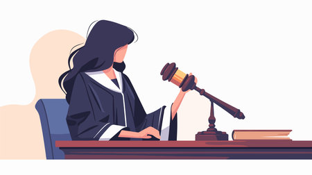 Judge with a gavel on the table. Flat vector illustration.のイラスト素材