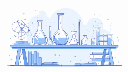 Science laboratory, chemistry, research and development, vector illustration in flat styleのイラスト素材