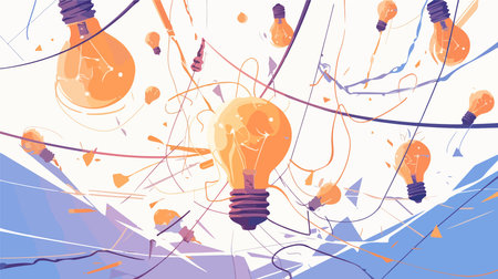 Conceptual vector illustration of lightbulb with tangled wires.のイラスト素材