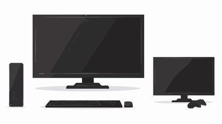 Vector illustration of a black computer monitor with a blank screen and a black speaker.のイラスト素材
