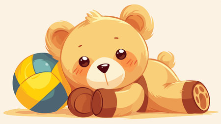 Teddy bear playing with a ball. Vector illustration in cartoon style.のイラスト素材