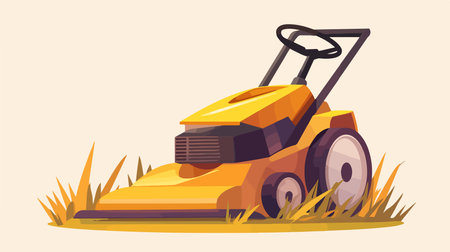 Lawn mower on grass. Vector illustration in cartoon style.のイラスト素材