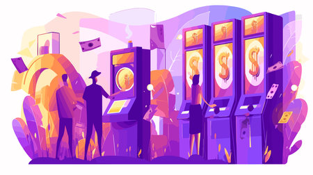 Slot machine, casino slot machine vector illustration. Casino slot machine, gambling game, slot machine flat style concept for banner, website design or landing web pageのイラスト素材