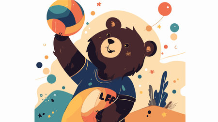 Illustration of a Cute Bear Playing with a Volleyballのイラスト素材