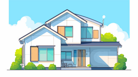 Modern house in a flat style. Vector illustration on white background.のイラスト素材