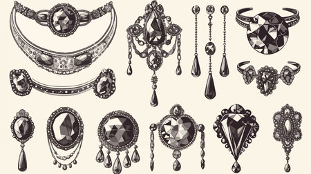 Jewelry design elements set. Vector illustration in vintage style.のイラスト素材