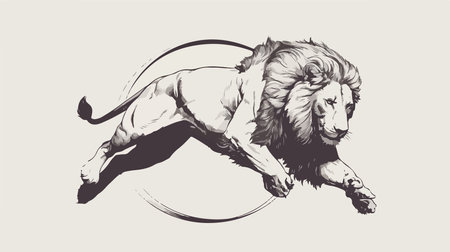 Lion. Vector illustration in engraving style on white backgroundのイラスト素材
