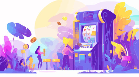 People playing slot machines in the park. Vector illustration in flat styleのイラスト素材