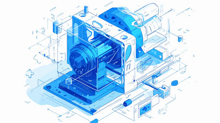 Isometric vector illustration of electric motor on white background. 3d isometric vector illustration.のイラスト素材
